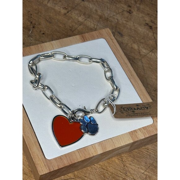 Silver Chain Bracelet W/ Red Heart & Blue Paw Charm Legacy Brand Handmade USA - Picture 3 of 7
